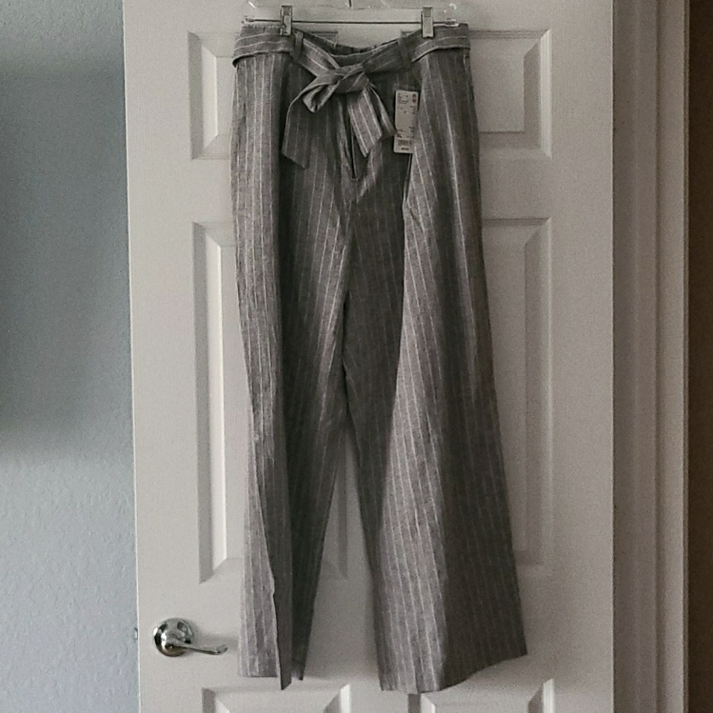 Grey pinstripe slacks